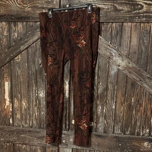 Elegant Floral Print Brown Leggings
